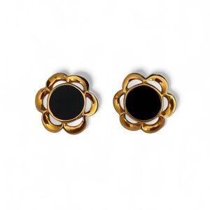 Vintage Black and Gold Tone Pierced Earrings.